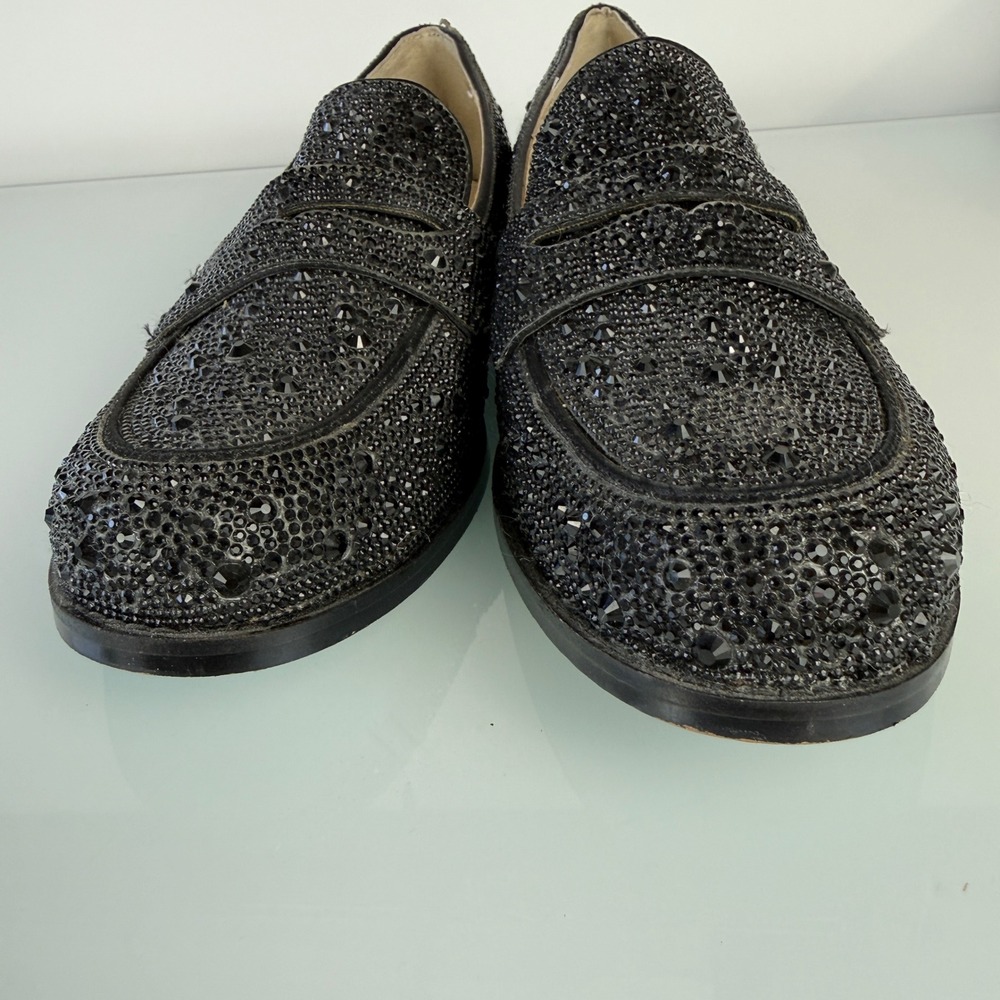 Betsey Johnson Aron Penny Loafers Womens 7.5 Black Rhinestone Embellished - Picture 7 of 12